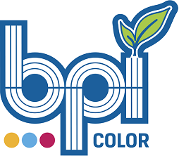 logo with blue and white lowercase letters "bpi" with 2 small leaves growing from the i. 3 small, colored dots displayed under the b.