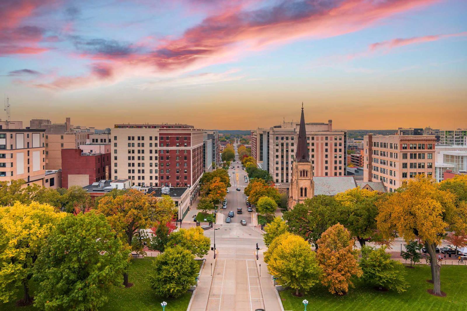 Arial view of Madison, WI.