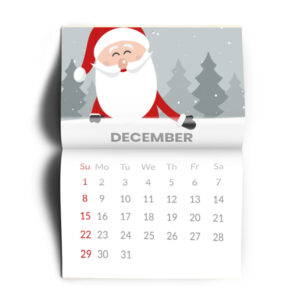 Calendar displaying an illustration of a smiling Santa Clause.