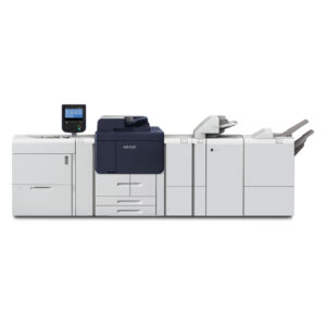 Home 131 Xerox® PrimeLink® B9110 production printer with high-capacity drawers, touchscreen interface, and advanced output trays for professional black-and-white printing.