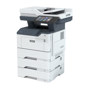 Home 125 Xerox® VersaLink® B415 printer left-facing angle highlighting ventilation, ports, and high-capacity tray configuration.