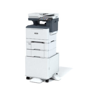 Home 141 Xerox® VersaLink® C415 Printer with additional paper trays and mobile base for enhanced capacity and mobility.