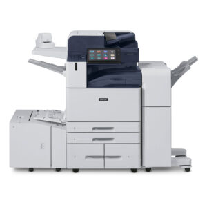 Home 136 Xerox® AltaLink® C8200 Series Printer with front touchscreen panel and full paper tray setup in standard office configuration