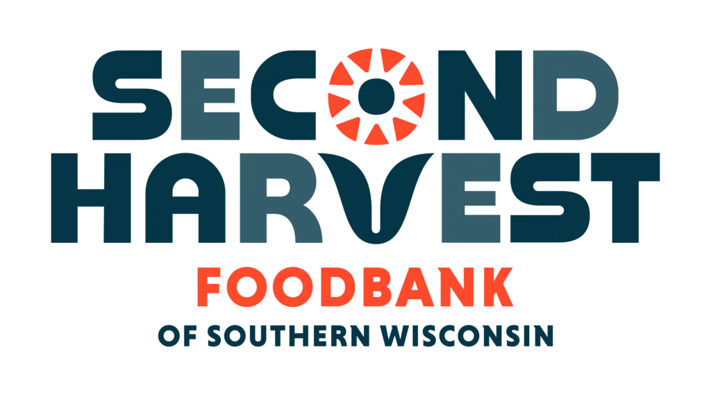 Second Harvest Foodbank Logo featuring bold text with a red sunburst icon and the words “Foodbank of Southern Wisconsin” beneath the main name.