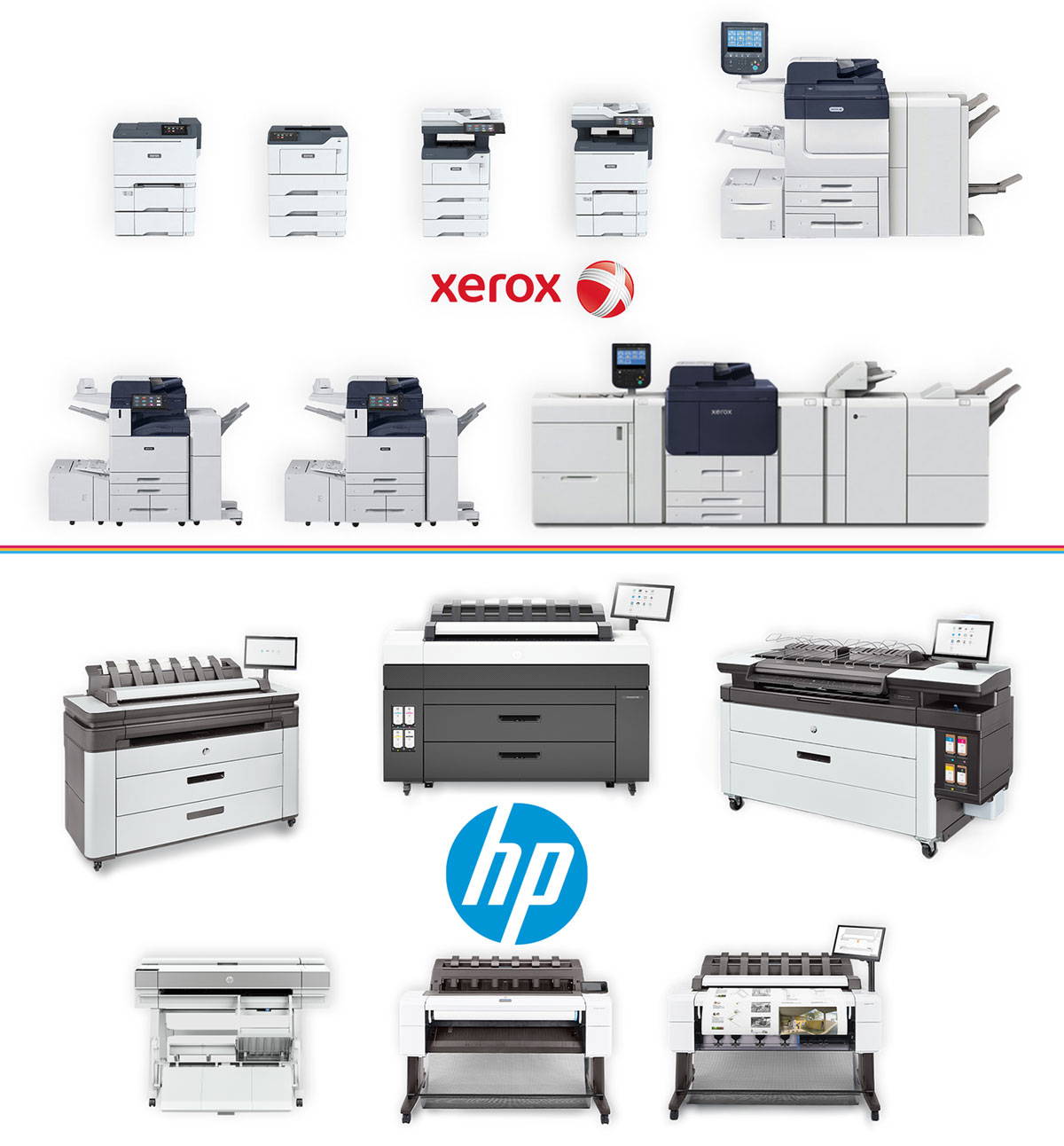 HP and Xerox Printer Lineup Collage