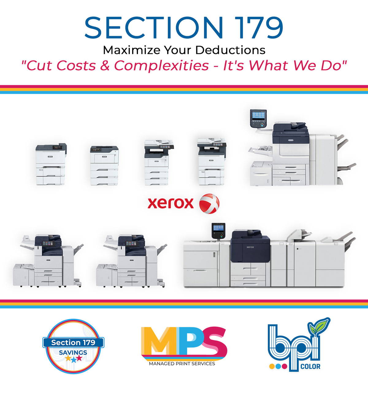 Collage of Xerox Printers for Section 179 Tax Deductions.