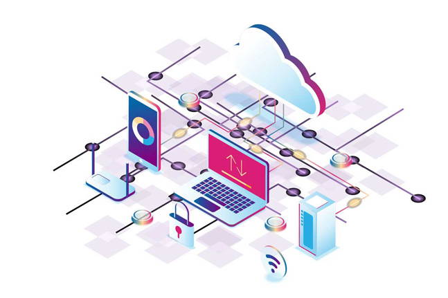 Illustration showing web hosting networks.