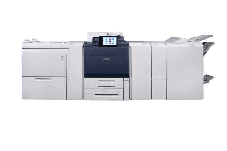 Xerox® PrimeLink® C9200 Printer with extended configuration for high-volume print jobs and vivid print samples.