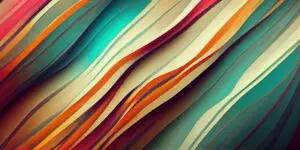 Abstract Waves design with vibrant flowing curves in teal, orange, cream, and red tones creating a dynamic, modern artistic background.