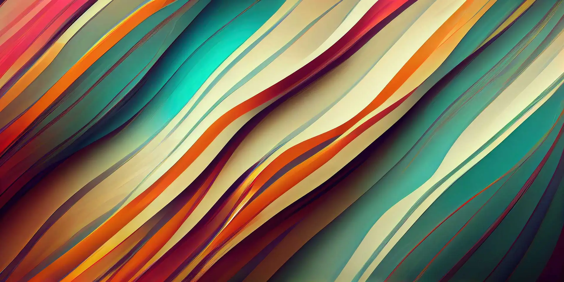 Abstract Waves design with vibrant flowing curves in teal, orange, cream, and red tones creating a dynamic, modern artistic background.