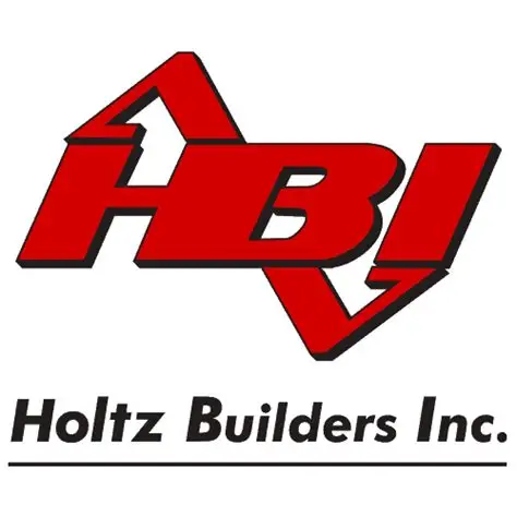 HBI Logo featuring bold red letters and dynamic arrows above the company name “Holtz Builders Inc.” in black text with a horizontal underline.