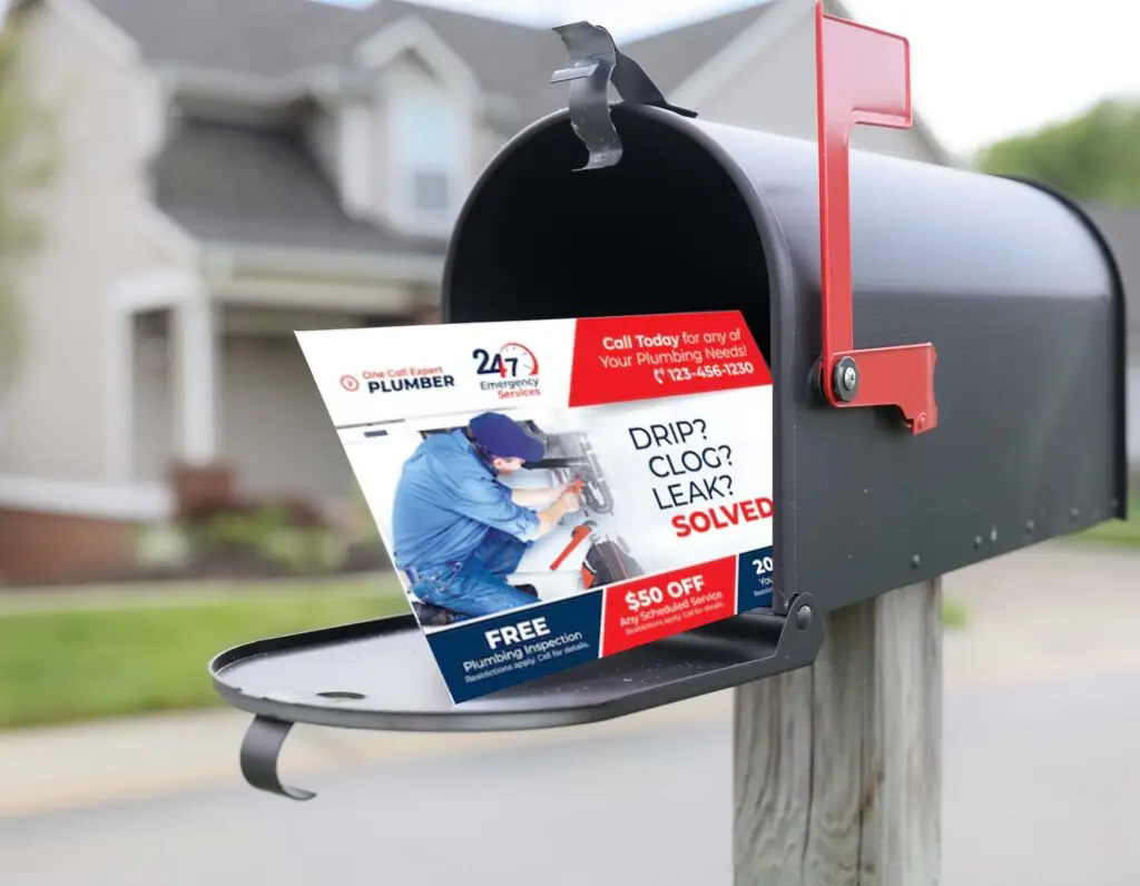 Direct Mail / EDDM Mail piece in a black mailbox