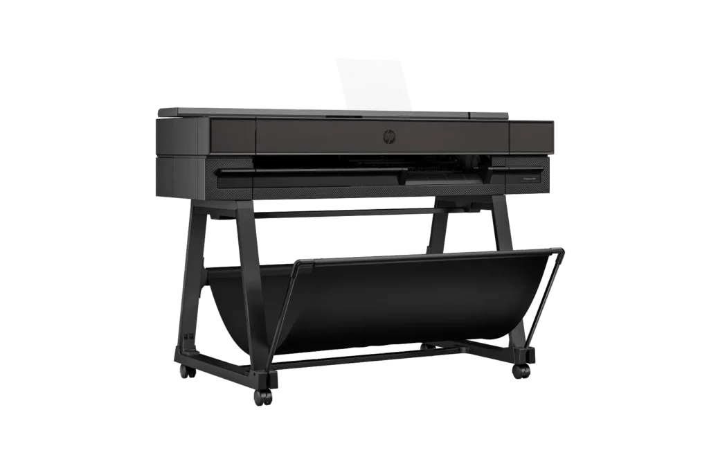 Product shot of the HP DesignJet T850 printer plotter with MFP option black in color angled to the right
