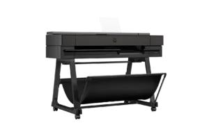 Product shot of the HP DesignJet T850 printer plotter with MFP option black in color angled to the right