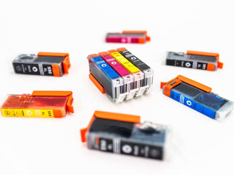 CMYK printer ink cartridges.